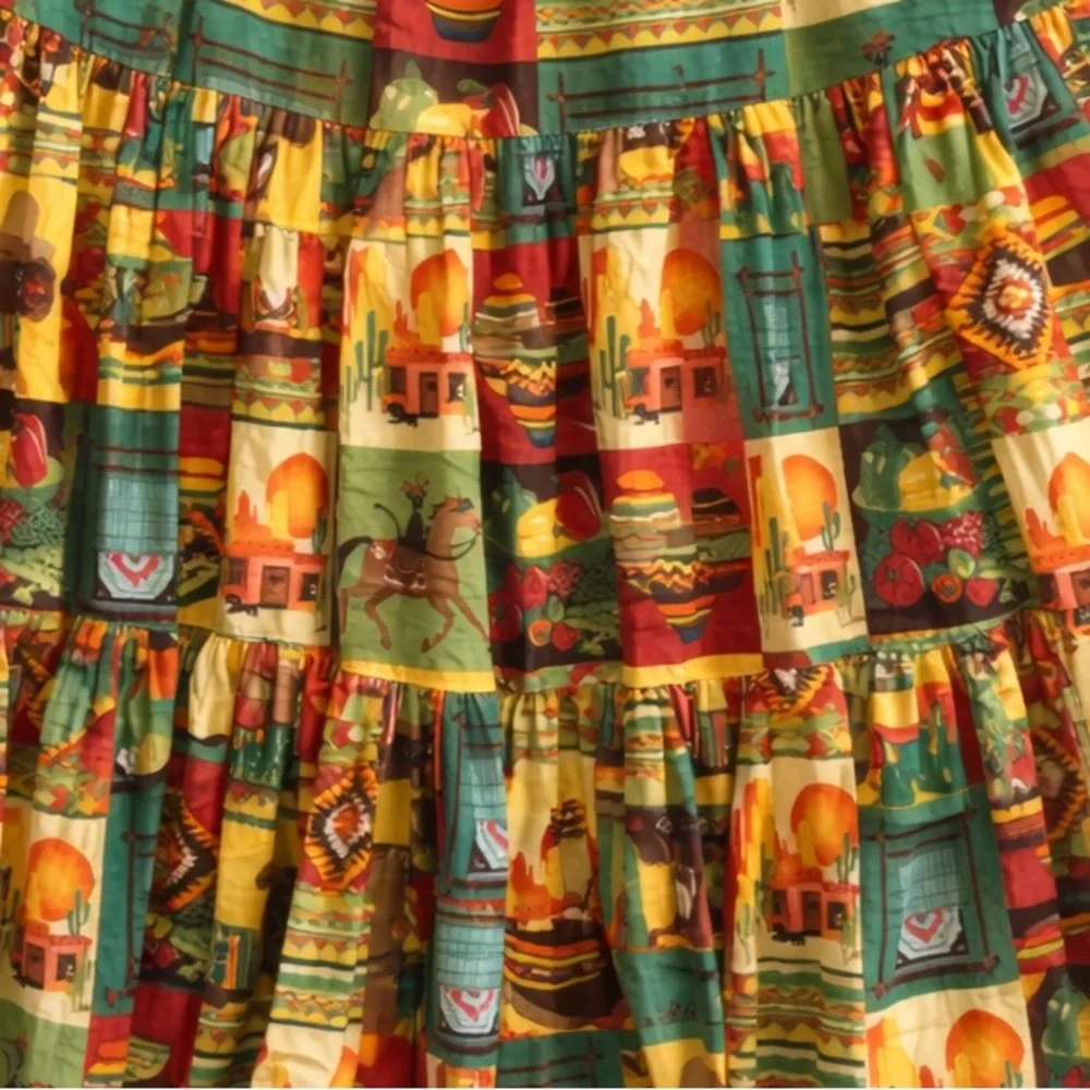 Vintage Camille Oliver Southwestern Western Tiered Maxi Skirt USA - Picture 4 of 6